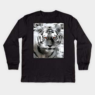 Tiger Black and White Spray Paint Wall Kids Long Sleeve T-Shirt